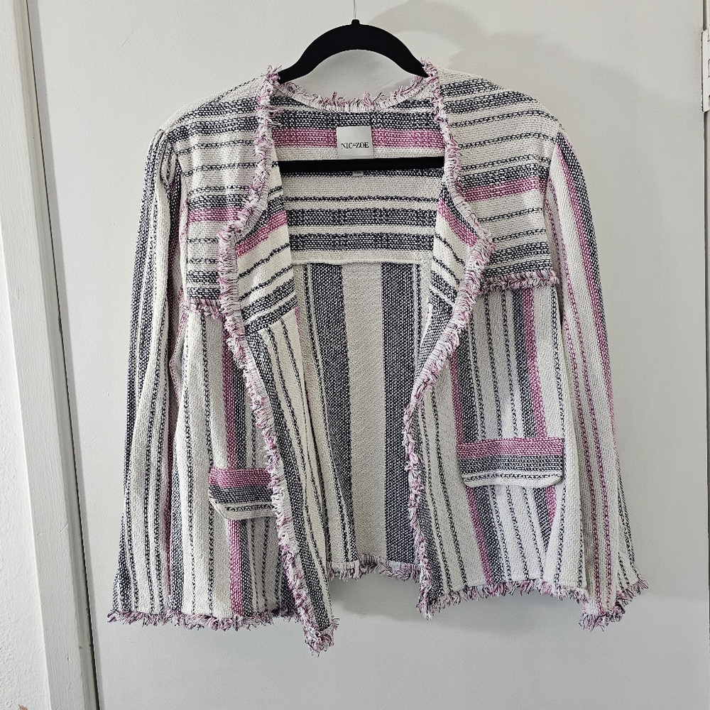 Nic+Zoe Dashing Days Knit Jacket Pink Navy XXL